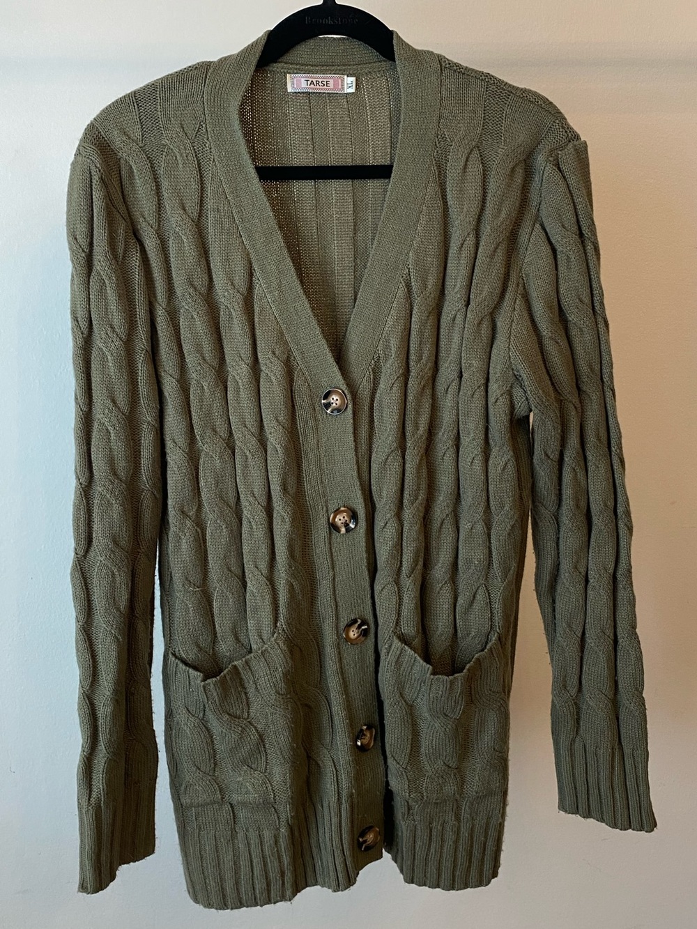 TARSE Olive Cable-Knit Button-Front Cardigan